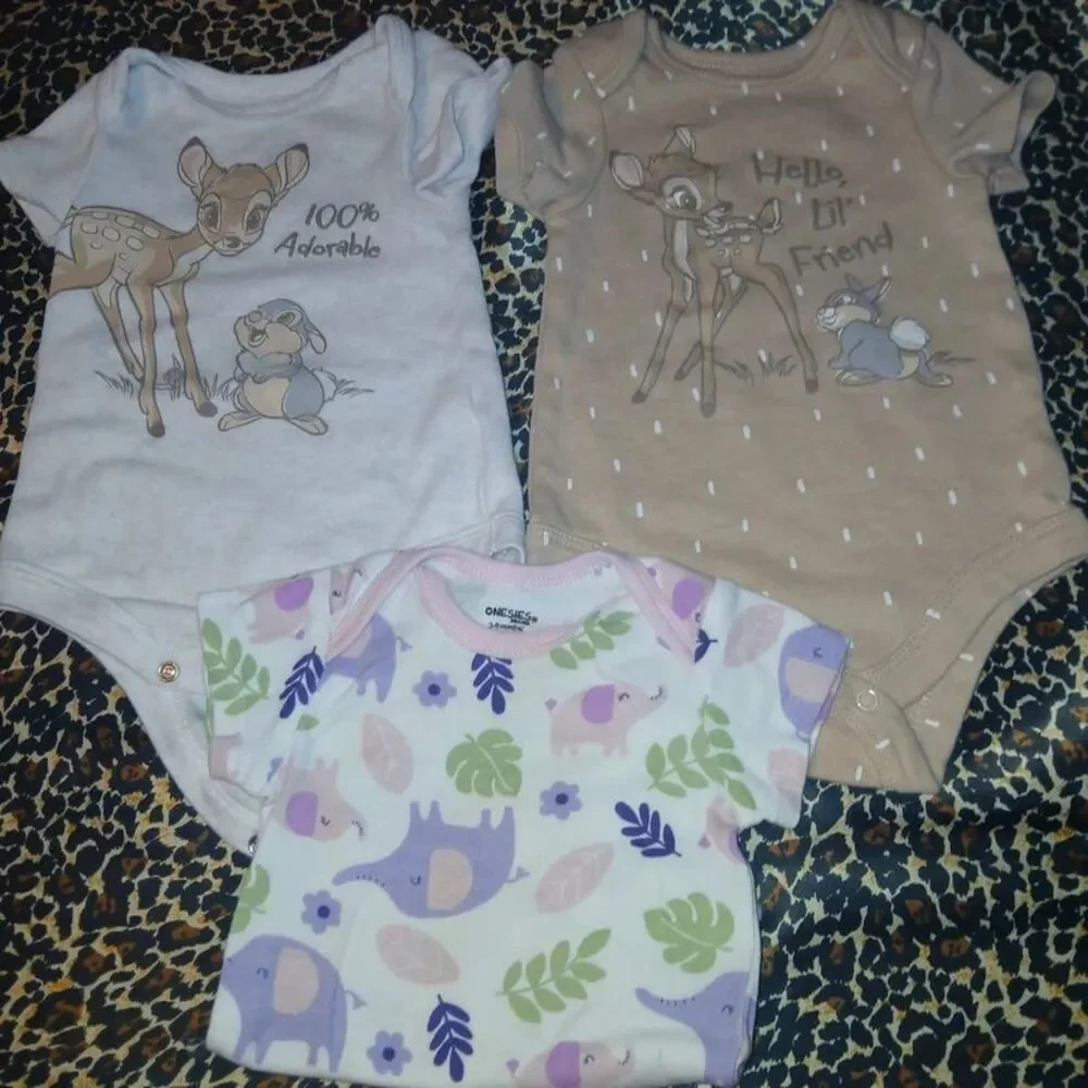 Disney Bambi & Elephant Baby Onesie Bundle (3-Pack